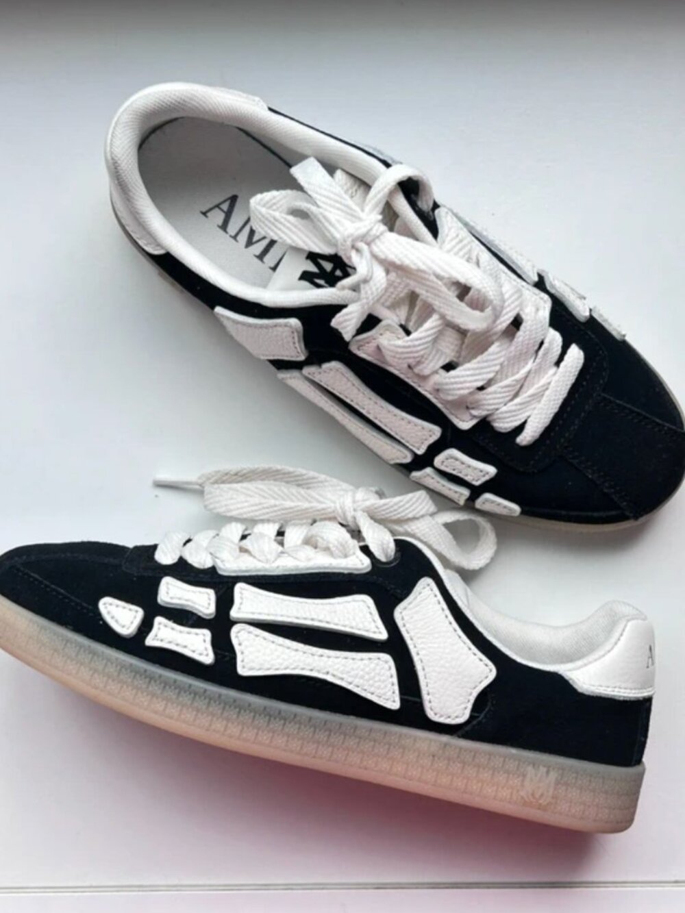 Amiri Pacific Bones Sneakers - Black Suede / White